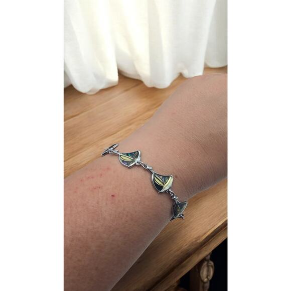 Shell Abalone Inlay Sailboat Silver Bracelet - Picture 3 of 6